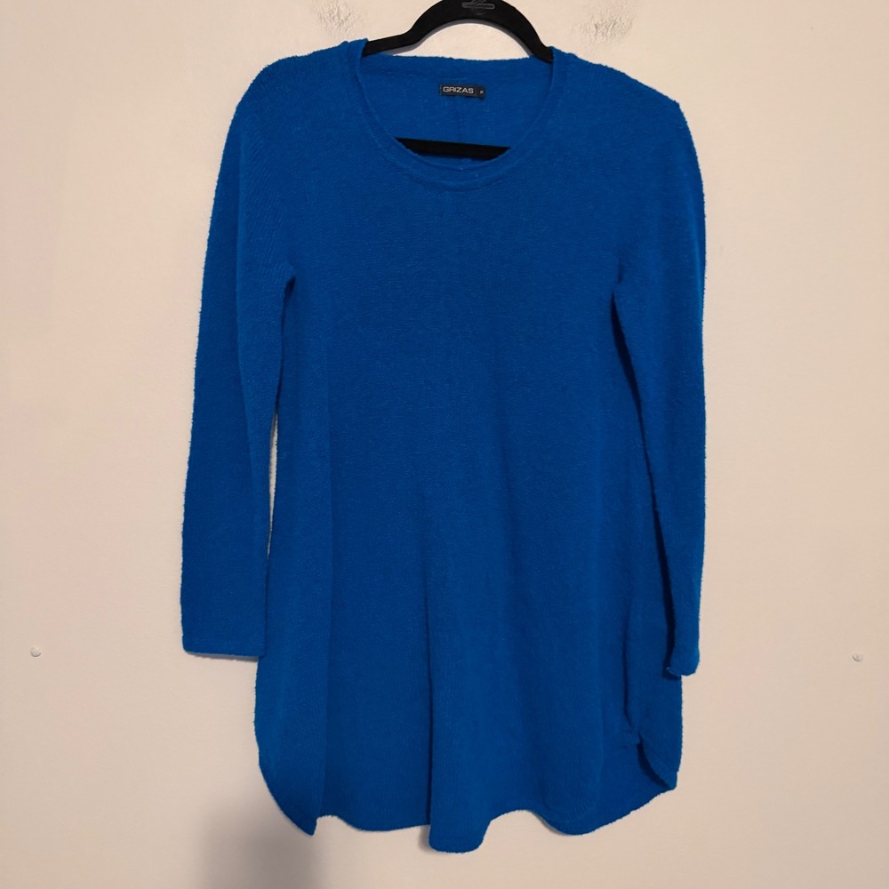GRIZAS Wool Blend Tunic Sweater S Blue Textured Knit Lagenlook boho cobalt artsy